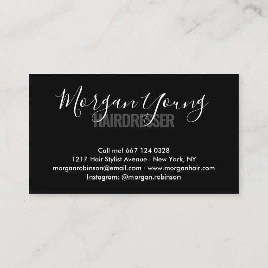 黒モダンシック美容師スクリプトシグネチャー 名刺 (裏面)
