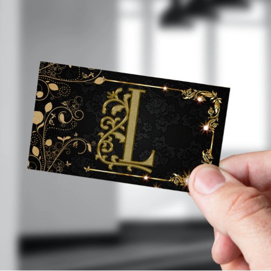 黒モダンシック美容師スクリプトシグネチャー 名刺