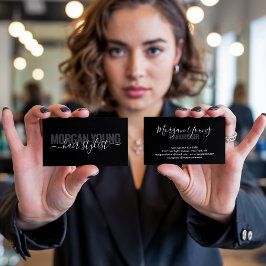 黒モダンシック美容師スクリプトシグネチャー 名刺