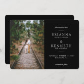 黒モダンシンプルエレガント写真結婚の セーブザデート (正面/裏面)