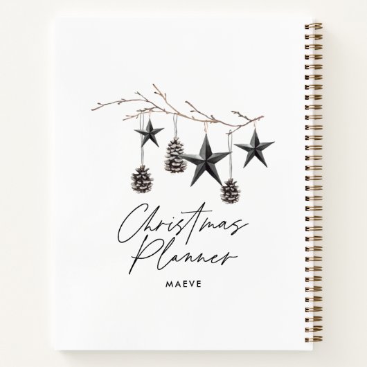 黒モダンシンプルエレガント文字クリスマス ノートブック (裏面)