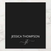 黒モダンシンプル文字ガーリーモノグラム名 ワインラベル (シングルラベル)