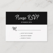 黒モダンシンプル白のスクリプトウェディングRSVP エンクロージャーカード (正面)
