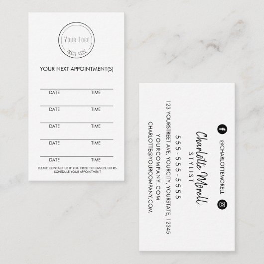 黒モダンシンプル白ミニマルのロゴ 予約カード (正面/裏面)