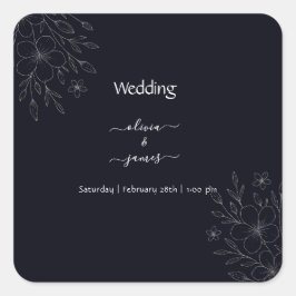 黒モダンシンプル白ミニマルフローラつる植物 スクエアシール