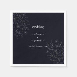 黒モダンシンプル白ミニマルフローラつる植物 スタンダードカクテルナプキン