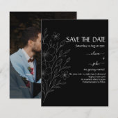 黒モダンシンプル白ミニマルフローラつる植物 セーブザデート (正面/裏面)