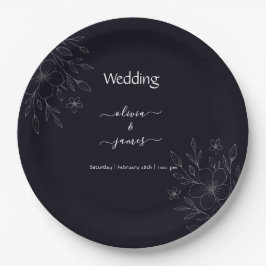 黒モダンシンプル白ミニマルフローラつる植物 ペーパープレート