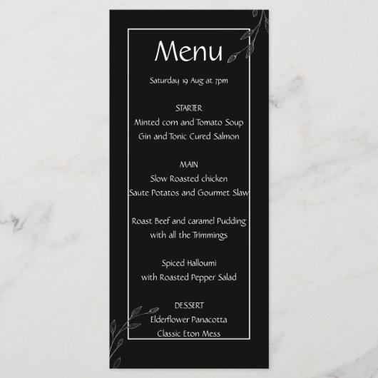 黒モダンシンプル白ミニマルフローラつる植物 メニュー (正面)