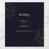 黒モダンシンプル白ミニマルフローラつる植物 ワインラベル (シングルラベル)