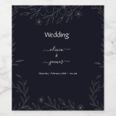 黒モダンシンプル白ミニマルフローラつる植物 ワインラベル (シングルラベル)