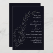 黒モダンシンプル白ミニマルフローラつる植物 招待状 (正面/裏面)