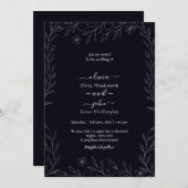 黒モダンシンプル白ミニマルフローラつる植物 招待状 (正面/裏面)
