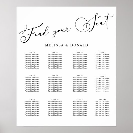 黒モダンシンプル結婚の座席表 ポスター (正面)