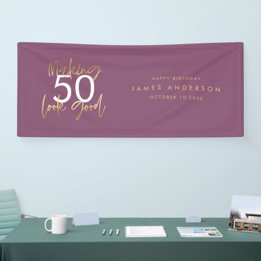 黒モダンシンプル金ゴールドエレガントスクリプトb 横断幕 (トレードショー)