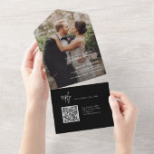 黒モダンシンプルQRコー結婚ド オールインワン招待状 (貼ってはがせる)
