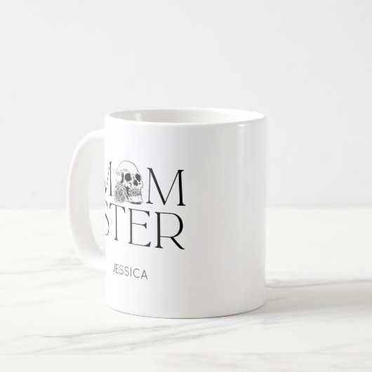 黒モダンスカル怖い母ハロウィーンママ コーヒーマグカップ (正面左)