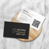 黒モダンスクエレガントリプトタイポグラフィQRコード 名刺