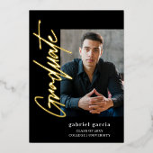 黒モダンスクリプト卒業パーティー招待状 箔招待状 (正面)