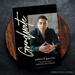 黒モダンスクリプト卒業パーティー招待状 箔招待状