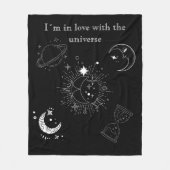 黒モダンスケッチ宇宙パターン フリースブランケット (正面)