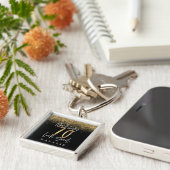 黒モダンスタイリッシュと金ゴールドのグリッター70誕生日 キーホルダー (側面)