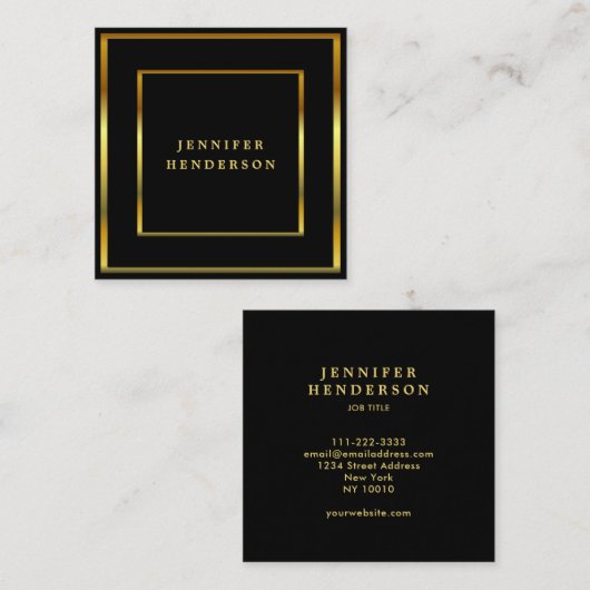 黒モダンスタイリッシュと金ゴールドのプロフェッショナル広場 スクエア名刺 (正面/裏面)