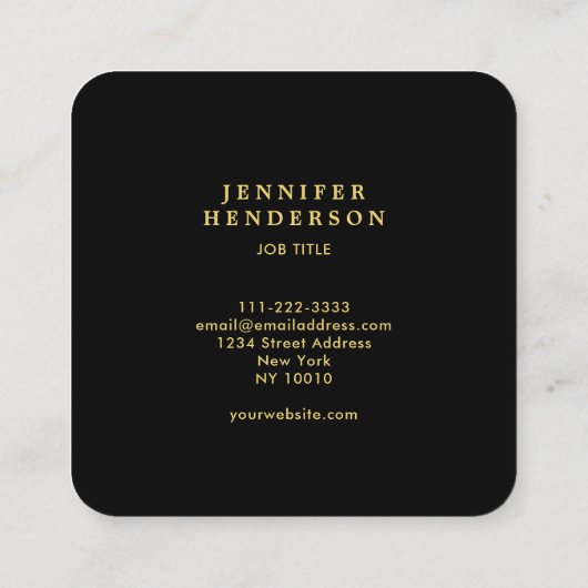 黒モダンスタイリッシュと金ゴールドのロゴプロフェッショナル スクエア名刺 (裏面)
