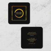 黒モダンスタイリッシュと金ゴールドのロゴプロフェッショナル スクエア名刺 (正面/裏面)