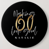 黒モダンスタイリッシュと金ゴールド60歳の誕生日 缶バッジ (正面)