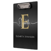 黒モダンスタイリッシュの金ゴールドモノグラムのスクリプト名 クリップボード (左)