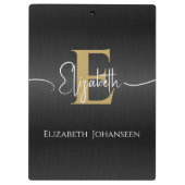 黒モダンスタイリッシュの金ゴールドモノグラムのスクリプト名 クリップボード (裏面)