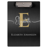 黒モダンスタイリッシュの金ゴールドモノグラムのスクリプト名 クリップボード (正面)