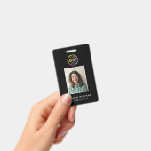 黒モダンスタイリッシュミニマル社員の写真ID バッジ (手持ち)