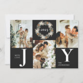 黒モダンスタイリッシュ写真コラージュJoy Christmas シーズンカード (正面)