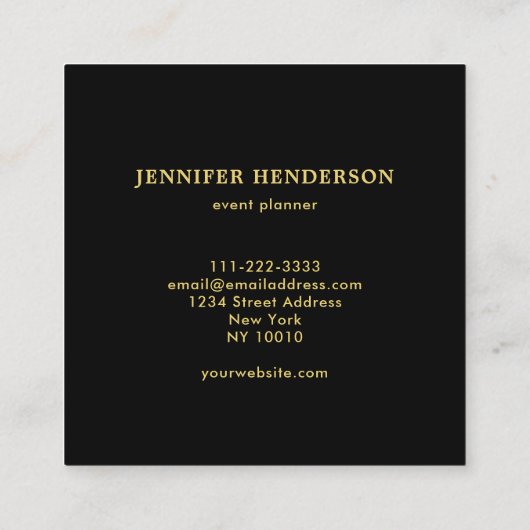 黒モダンスタイリッシュ大理石と金ゴールドプロフェッショナル スクエア名刺 (裏面)