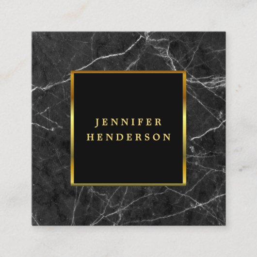 黒モダンスタイリッシュ大理石と金ゴールドプロフェッショナル スクエア名刺