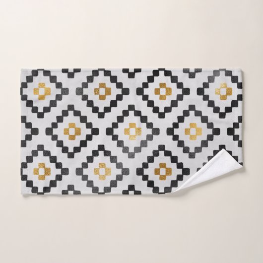 黒モダンスタイリッシュ灰色金ゴールド幾何デザイン バスタオルセット (ハンドタオル)