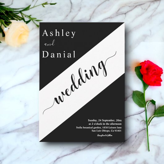 黒モダンスタイリッシュ白エレガントな結婚式 招待状