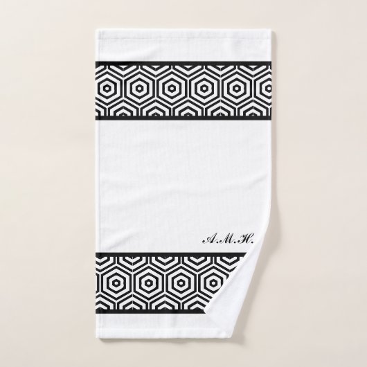 黒モダンスタイリッシュ白バスルーム幾何学的 バスタオルセット (ハンドタオル)