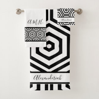 黒モダンスタイリッシュ白バスルーム幾何学的 バスタオルセット