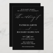 黒モダンスタイリッシュ白結婚式招待状 サンキューカード (正面/裏面)