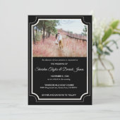 黒モダンスタイリッシュ白結婚式招待状 招待状 (スタンド正面)