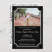 黒モダンスタイリッシュ白結婚式招待状 招待状 (正面/裏面)