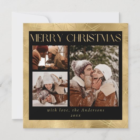 黒モダンスタイリッシュ色とフェイク金ゴールド | フォトクリスマス シーズンカード (正面)