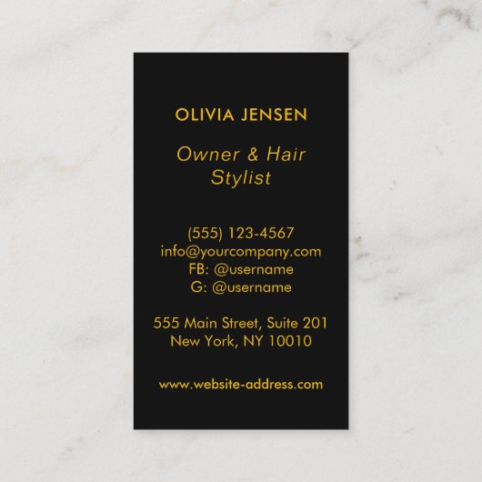 黒モダンスタイリッシュ金の美容師メイクアップ 名刺 (裏面)
