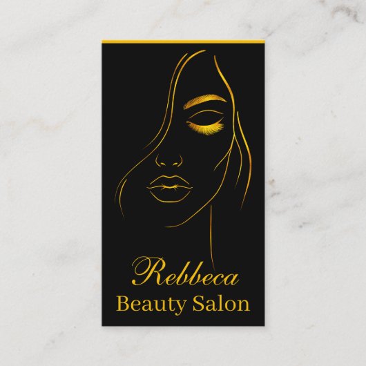 黒モダンスタイリッシュ金の美容師メイクアップ 名刺 (正面)