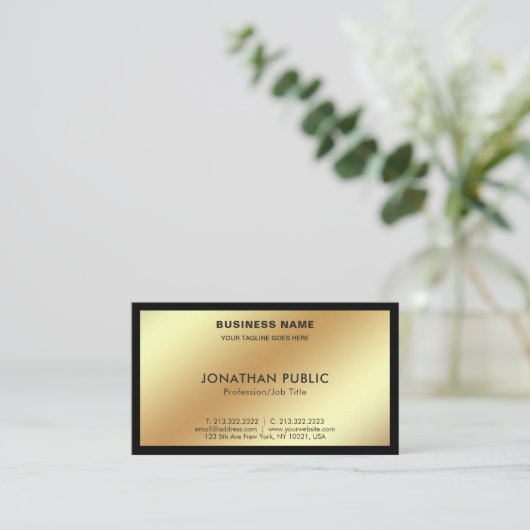 黒モダンスタイリッシュ金ゴールドクリエイティブプシンプルラン 名刺 (スタンド正面)