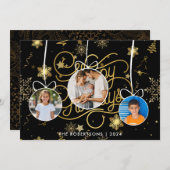 黒モダンスタイリッシュ金ゴールドクリスマス家族の写真 シーズンカード (正面/裏面)