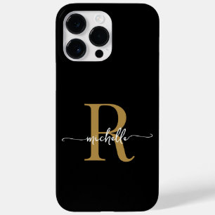 黒モダンスタイリッシュ金ゴールドスクリプトモノグラムイニシャル Case-Mate iPhone 14 PRO MAXケース